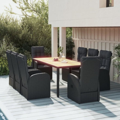 ZNTS 9 Piece Garden Dining Set Black Poly Rattan&Solid Wood Acacia 3157640