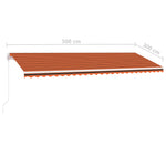 ZNTS Freestanding Manual Retractable Awning 500x300 cm Orange/Brown 3069580