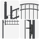 Fence Gate with Lock Grey 170 x 100 cm Powder-coated steel 42008975