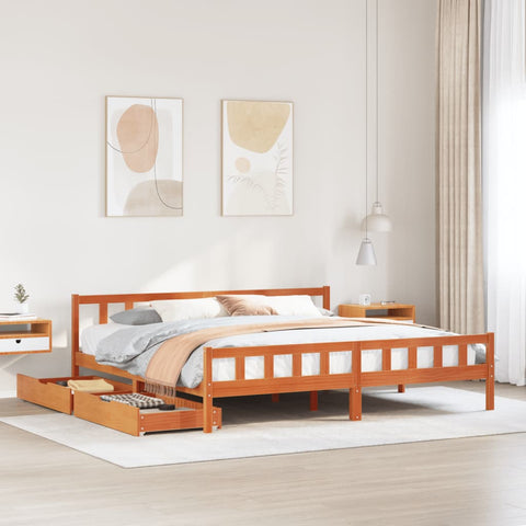 ZNTS Bed Frame without Mattress Wax Brown 180x200 cm Super King Solid Wood Pine 3301593