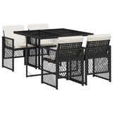 5 Piece Garden Dining Set with Cushions Black Poly Rattan 3210714
