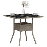 Garden Table with Glass Top Light Grey 80x80x75 cm Poly Rattan 368131