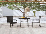 Garden Dining Set Black Poly Rattan, Powder-Coated Steel, PP board 3098028