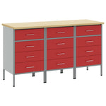 Work Cabinet with Drawer 3 pcs Red and Grey 150 x 55 x 85 cm 3321369