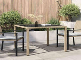 316703 Garden Table 90x90x75 cm Tempered Glass and Poly Rattan Beige