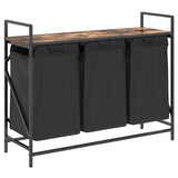 Laundry Basket 3 Compartments with Shelf Smoked Oak 859062
