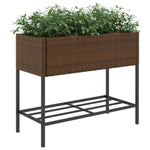 ZNTS Garden Planters with Shelf 2 pcs Brown 90x40x75 cm Poly Rattan 3210508