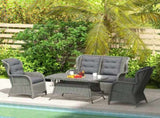 Garden PE Rattan Dining Sofa Set, Outdoor 4 Seater Wicker Furniture, High Back Chairs with Cushions, T3398P320029