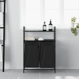 Laundry Basket 2 Compartments with Shelves Black Oak 859085