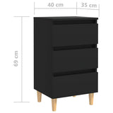 Bed Cabinet with Solid Wood Legs Black 40x35x69 cm 805889