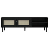 TV Cabinet SENJA Rattan Look Black 158x40x49cm Solid Wood Pine 358045