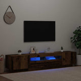 TV Cabinet with LED Lights Old Wood 200x35x40 cm Engineered Wood 3329165