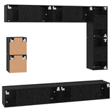 TV Cabinet Set Wall-mounted 8 pcs Black Oak Engineered Wood 3393295