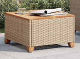 Garden Table Beige 45x45x37 cm Poly Rattan Acacia Wood 366327