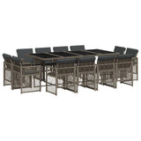13 Piece Garden Dining Set with Cushions Grey Poly Rattan 3210860
