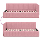Corner Bed Frame with Headboard Pink 100 cm x 200 cm Velvet 42016320