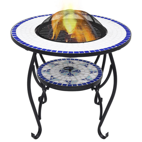 Mosaic Fire Pit Table Blue and White 68 cm Ceramic 46724