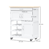 Modern Kitchen Trolley, Rolling Island Storage Cart with Drawer, 9-bottle Wine Rack, Door Cabinets, T3398P343513