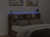Storage Headboard with LED Smoked Oak Engineered Wood 3418665