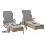 Sun Lounger Reclining 3 pcs Beige and Light Grey Poly Rattan 365435