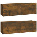 Wall TV Cabinets 2 pcs Smoked Oak 100x30x30 cm Engineered Wood 820466