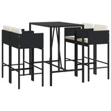 5 Piece Garden Bar Set with Cushions Black Poly Rattan 3203924