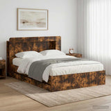 Bed Frame with Storage Smoked Oak 135 x 190 cm Engineered Wood 3434037