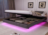 4ft6 Double Floating Bed Frame with Hydraulic Under-bed Storage & Smart RGB LED Lights, No Headboard N652P422490G