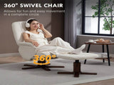 Linen Swivel Recliner Chair with Footstool, Upholstered Reclining Armchair with Wooden Base for T3398P423877
