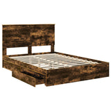 Storage Bed with Drawer Smoked Oak 140 x 200 cm Engineered Wood 3409556