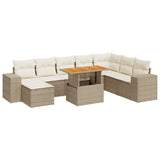 9 Piece Garden Sofa Set with Cushions Beige Poly Rattan Acacia 3327411