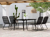 Dining Set Black Powder-coated steel, glass, PE rattan 3099181