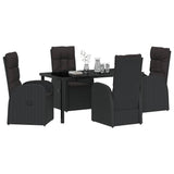 Garden Dining Set with Cushion 5 pcs Black Poly Rattan 3379523