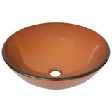 Bathroom Sink with Tap and Push Drain Brown Tempered Glass 3098456