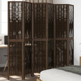 Room Divider 6 Panels Dark Brown Solid Wood Paulownia 358667