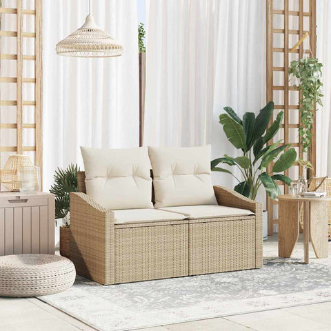 Garden Sofa with Cushion Beige 123 x 62 x 69cm Poly Rattan 42006786