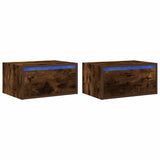 ZNTS Wall-mounted Bedside Cabinets with LED Lights 2 pcs Smoked Oak 860220