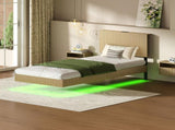 Modern Floating Bed with Recessed Detailing & Headboard, Fitted with LED Ambient Lighting, Robust W5510P513055