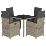 ZNTS 5 Piece Garden Dining Set with Cushions Grey Poly Rattan 3212463