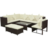 ZNTS 8 Piece Garden Lounge Set with Cushions Poly Rattan Brown 42992