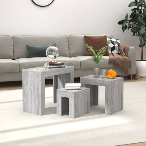 ZNTS Nesting Coffee Tables 3 pcs Grey Sonoma Engineered Wood 815985