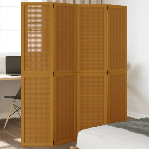 ZNTS Room Divider 4 Panels Brown Solid Wood Paulownia 358818