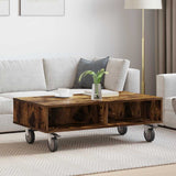 Side Table with Wheels Smoked Oak 90 x 50 x 30 cm 891020