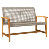 Garden Bench Grey 112 cm Poly Rattan and Acacia Wood 367599