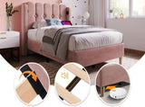 Upholstered Single with USB and Type-C Charging, Frame with Wooden Slatted Frame, Teenager N601P288477R