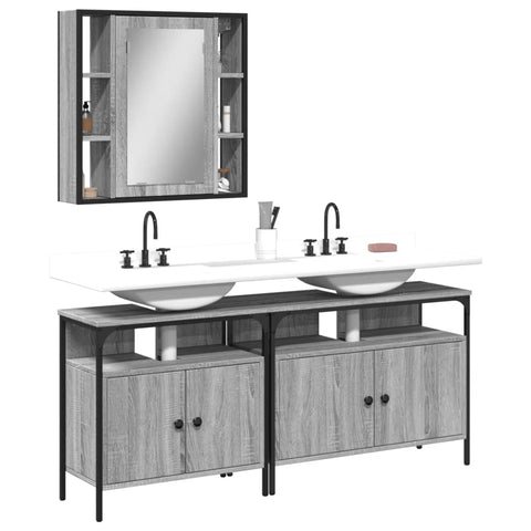 ZNTS 3 Piece Bathroom Cabinet Set Grey Sonoma Engineered Wood 3214728