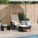 Sun Lounger Brown and Cream White 55 x 200 x 92 cm Poly Rattan 365426