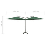 ZNTS Double Garden Parasol with Steel Pole Green 600 cm 312562