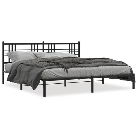 ZNTS Metal Bed Frame with Headboard Black 183x213 cm 376329