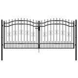 Fence Gate with Spear Top Black 305x125 cm Powder-coated Steel 151096
